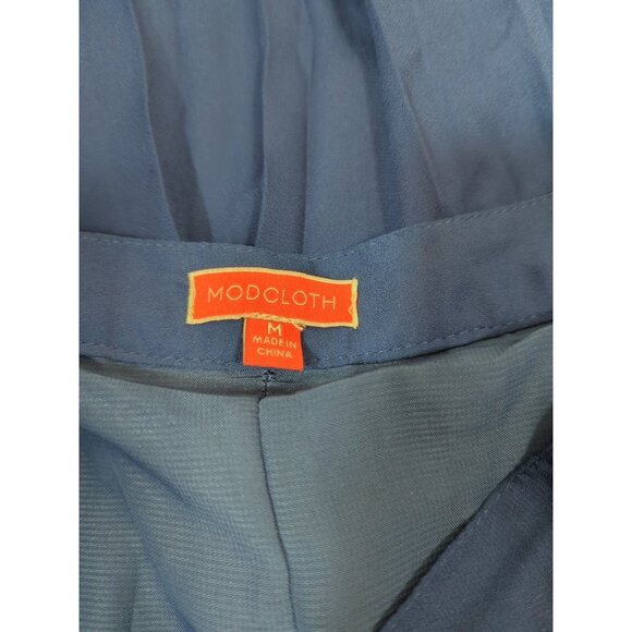 MODCLOTH Women's Blue Pleated Flowy Button Midi Skirt Clasp Side Size Medium - Picture 2 of 5
